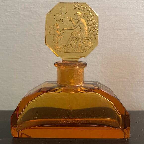 Antique Heinrich Hoffmann Amber/Yellow Perfume Bottle and Stopper- Venus & Cupid - Picture 2 of 16